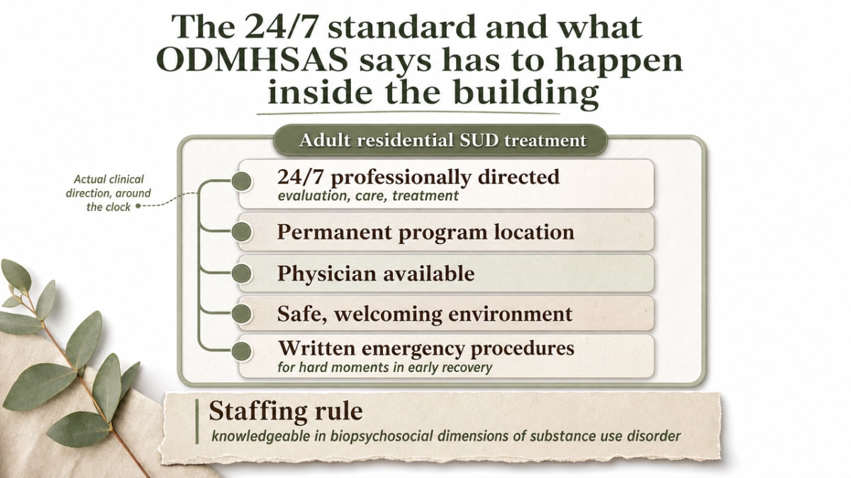 Translate the Oklahoma Administrative Code requirements for adult residential SUD treatment into a scannable framework readers can use when evaluating programs, directly reflecting the cited standards in this section