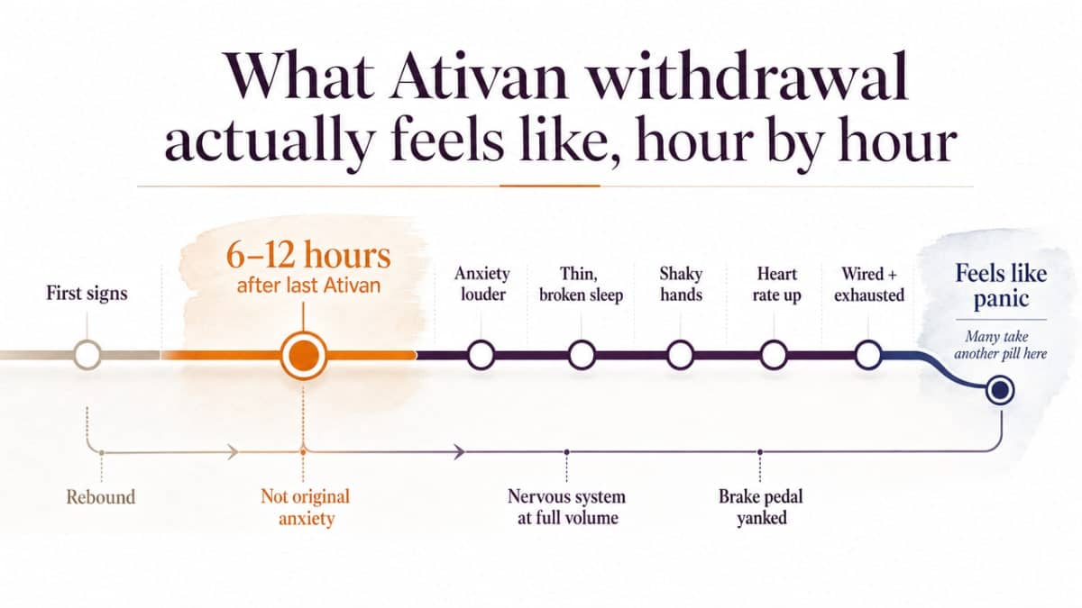 Visualize the timeline phases of Ativan withdrawal described in this section, giving readers a clear map of what to expect hour by hour and week by week