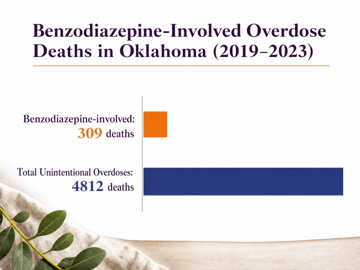 Chart showing Benzodiazepine-Involved Overdose Deaths in Oklahoma (2019–2023)