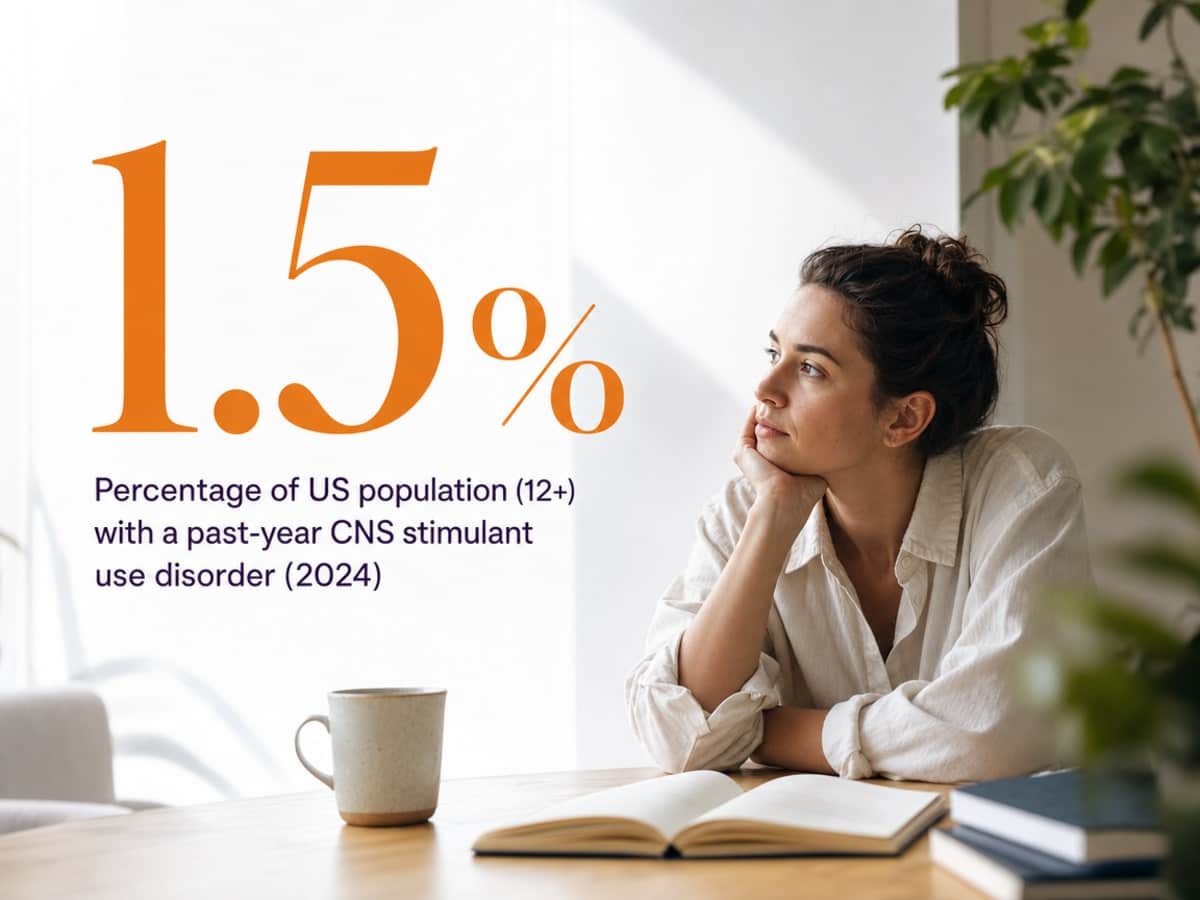 Infographic showing Percentage of US population (12+) with a past-year CNS stimulant use disorder (2024)
