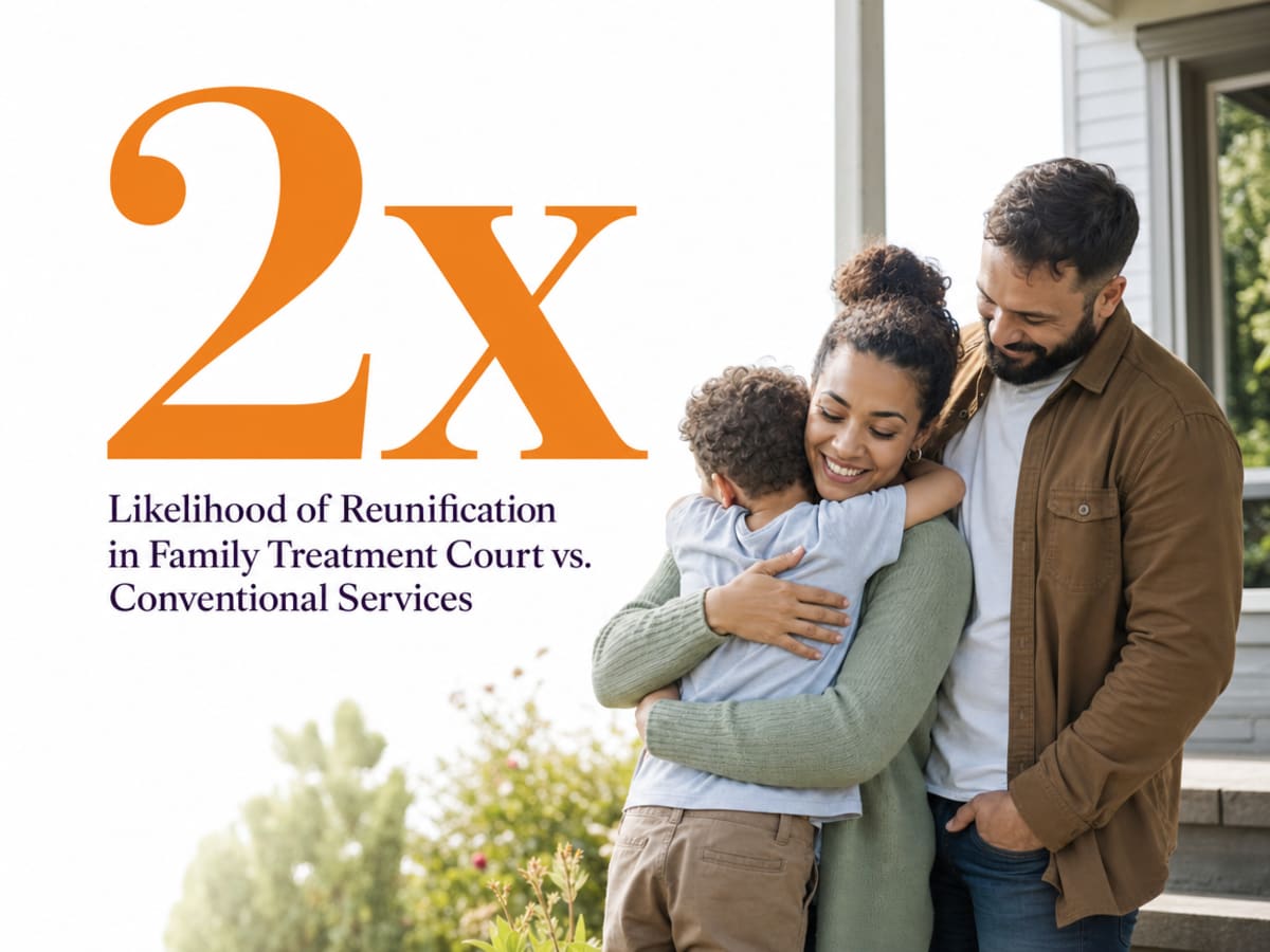 Infographic showing Likelihood of Reunification in Family Treatment Court vs. Conventional Services