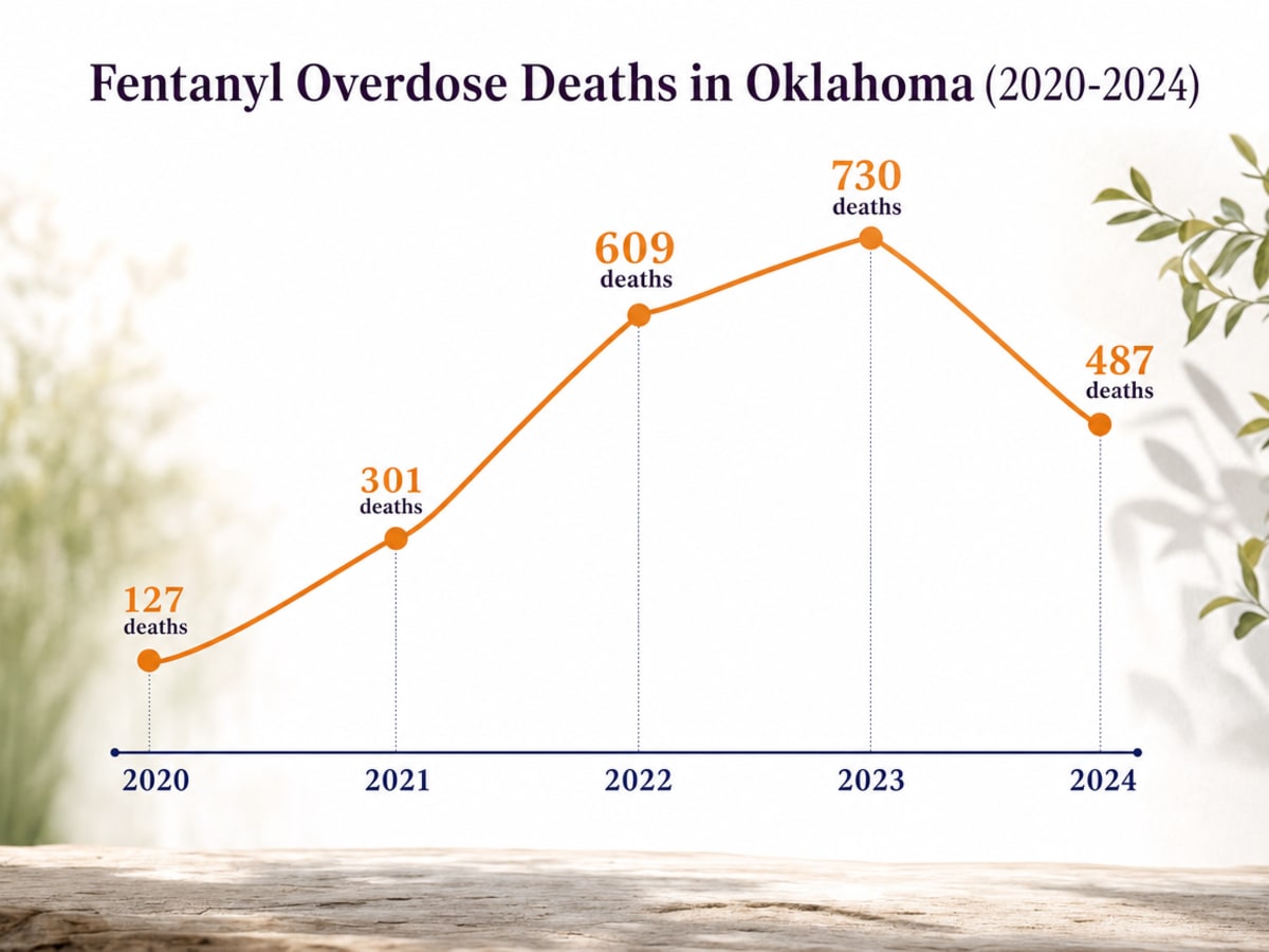 Chart showing Fentanyl Overdose Deaths in Oklahoma (2020-2024)