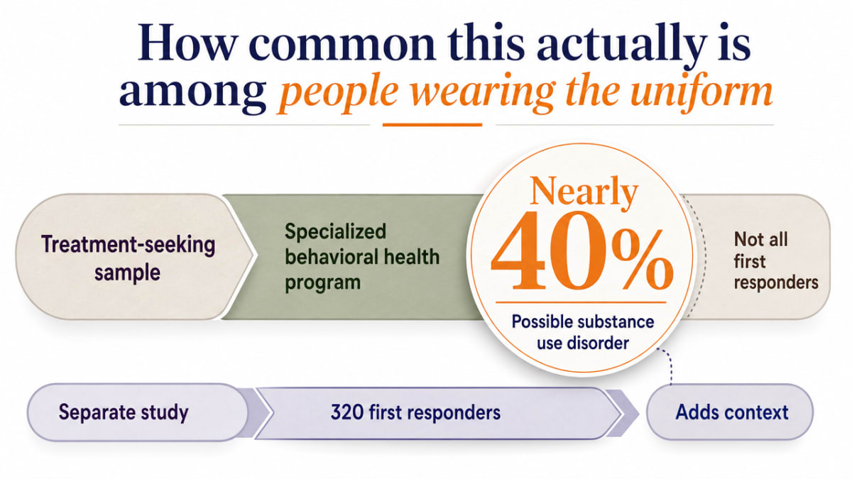 Visualize the two key prevalence statistics cited in this section to reinforce how widespread co-occurring SUD and PTSD are among treatment-seeking first responders