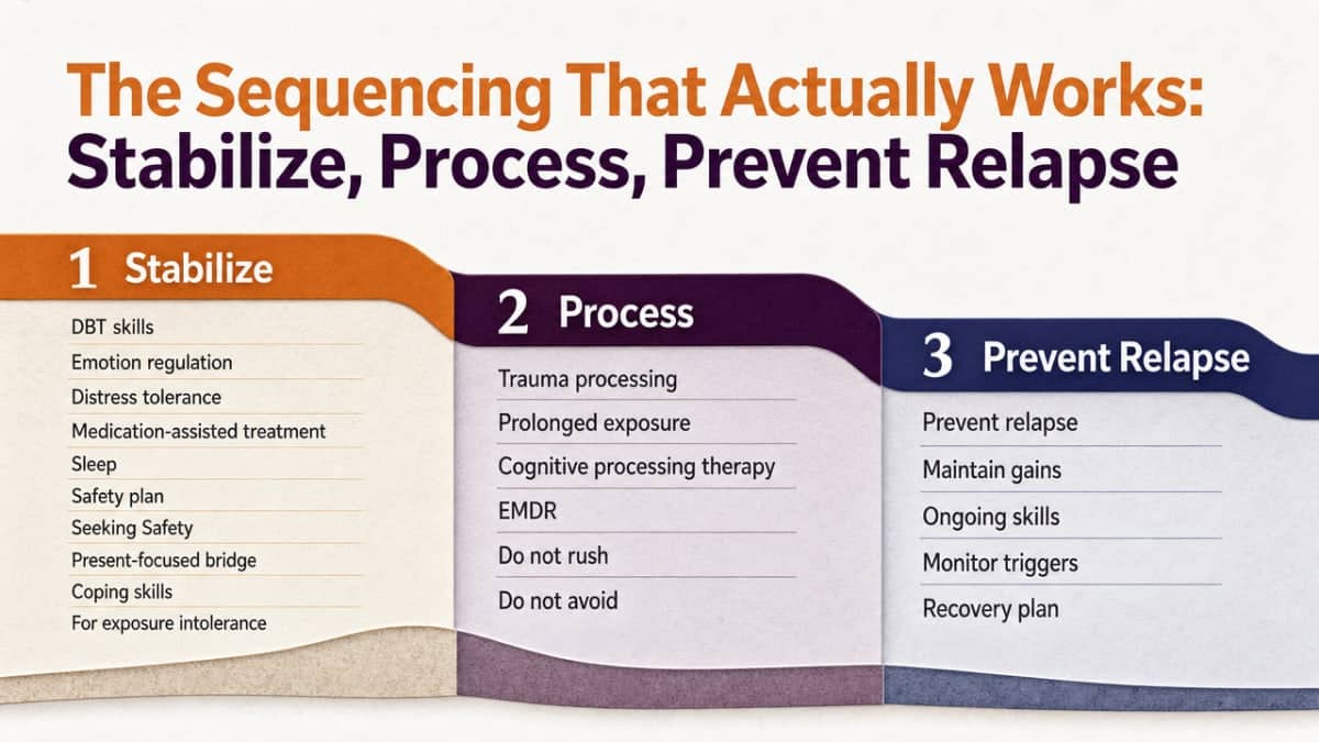 Visualize the three-phase treatment sequence explained in this section, giving readers a clear framework for what evidence-based care looks like when prior treatment has failed
