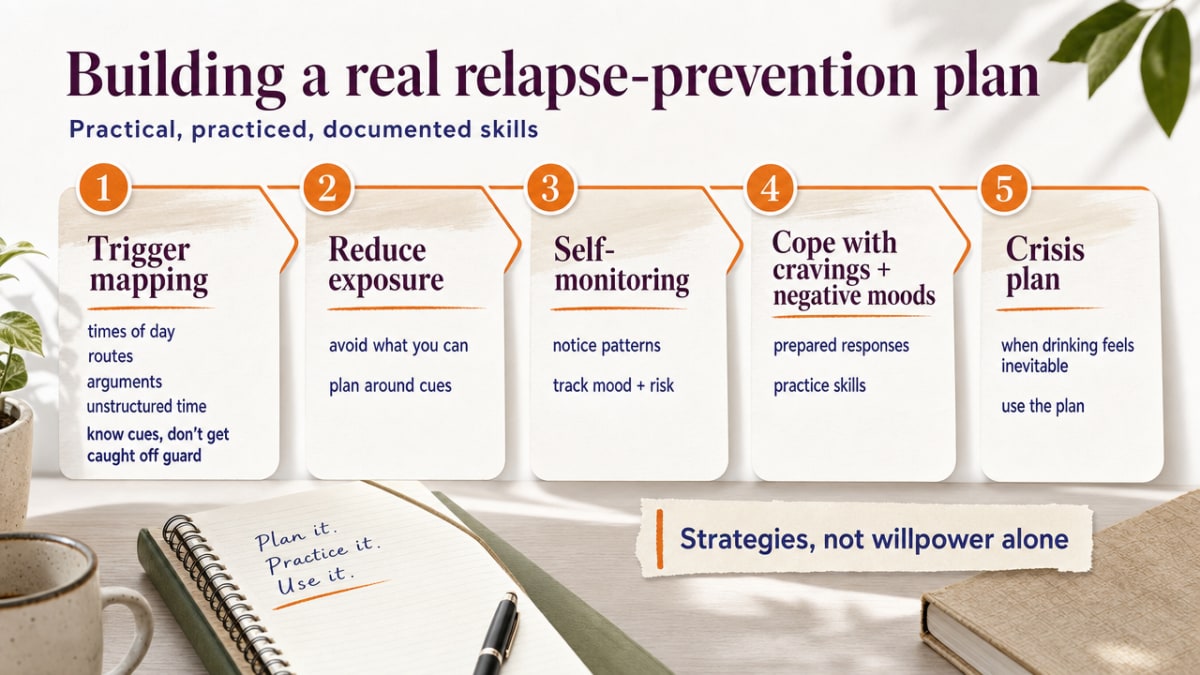 Illustrate the five components of a relapse-prevention plan listed in this section as a process framework