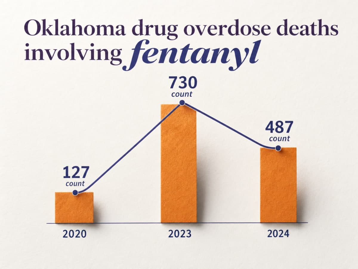 Chart showing Oklahoma drug overdose deaths involving <b>fentanyl</b>