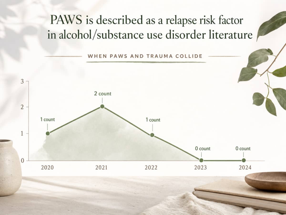 Chart showing PAWS is described as a relapse risk factor in alcohol/substance use disorder literature