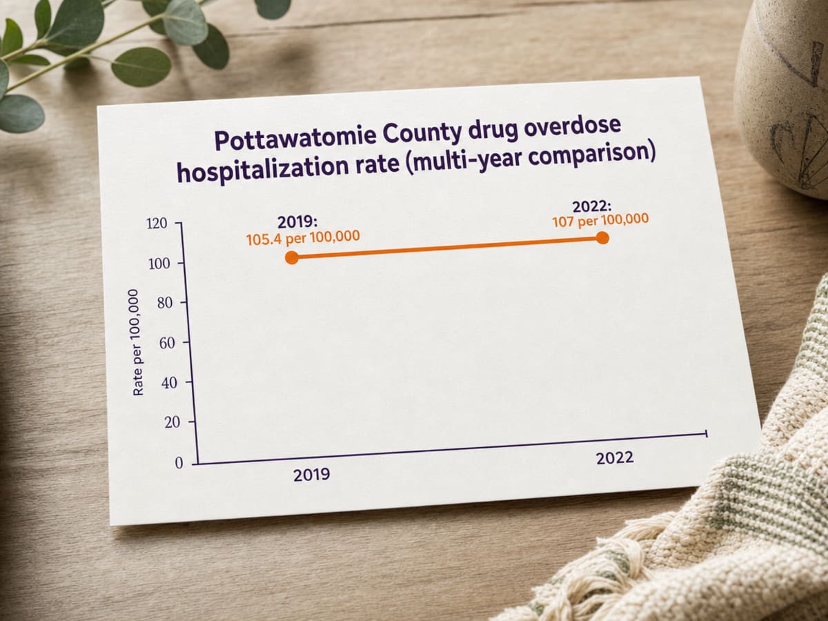 Chart showing Pottawatomie County drug overdose hospitalization rate (multi-year comparison)