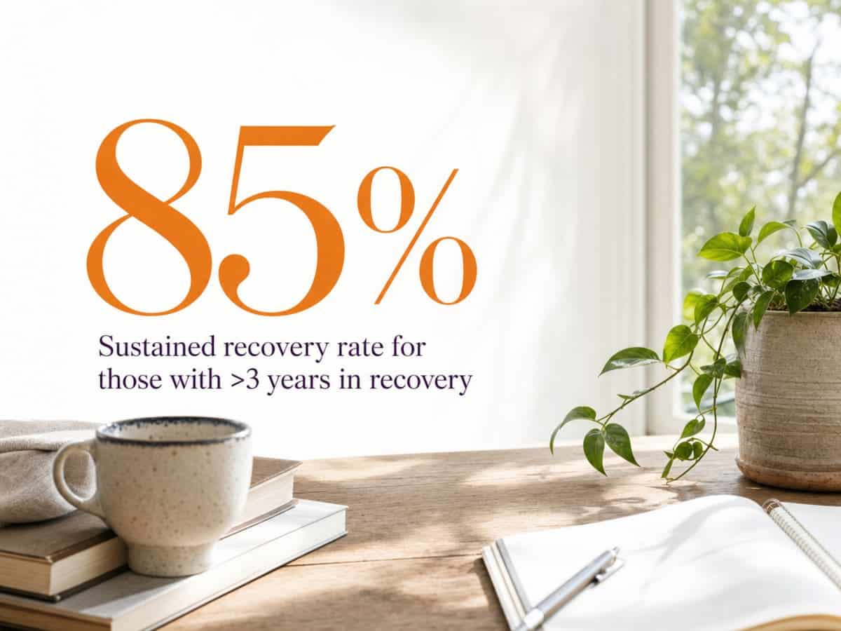 Infographic showing Sustained recovery rate for those with >3 years in recovery