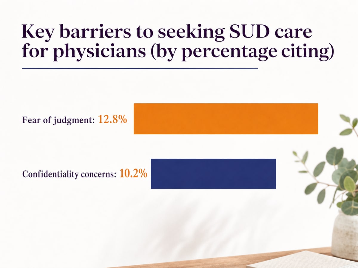 Chart showing Key barriers to seeking SUD care for physicians (by percentage citing)