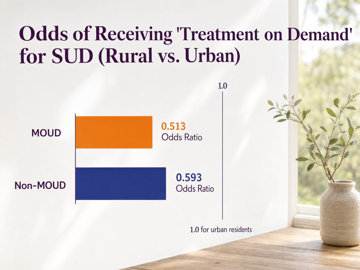 Chart showing Odds of Receiving 'Treatment on Demand' for SUD (Rural vs. Urban)