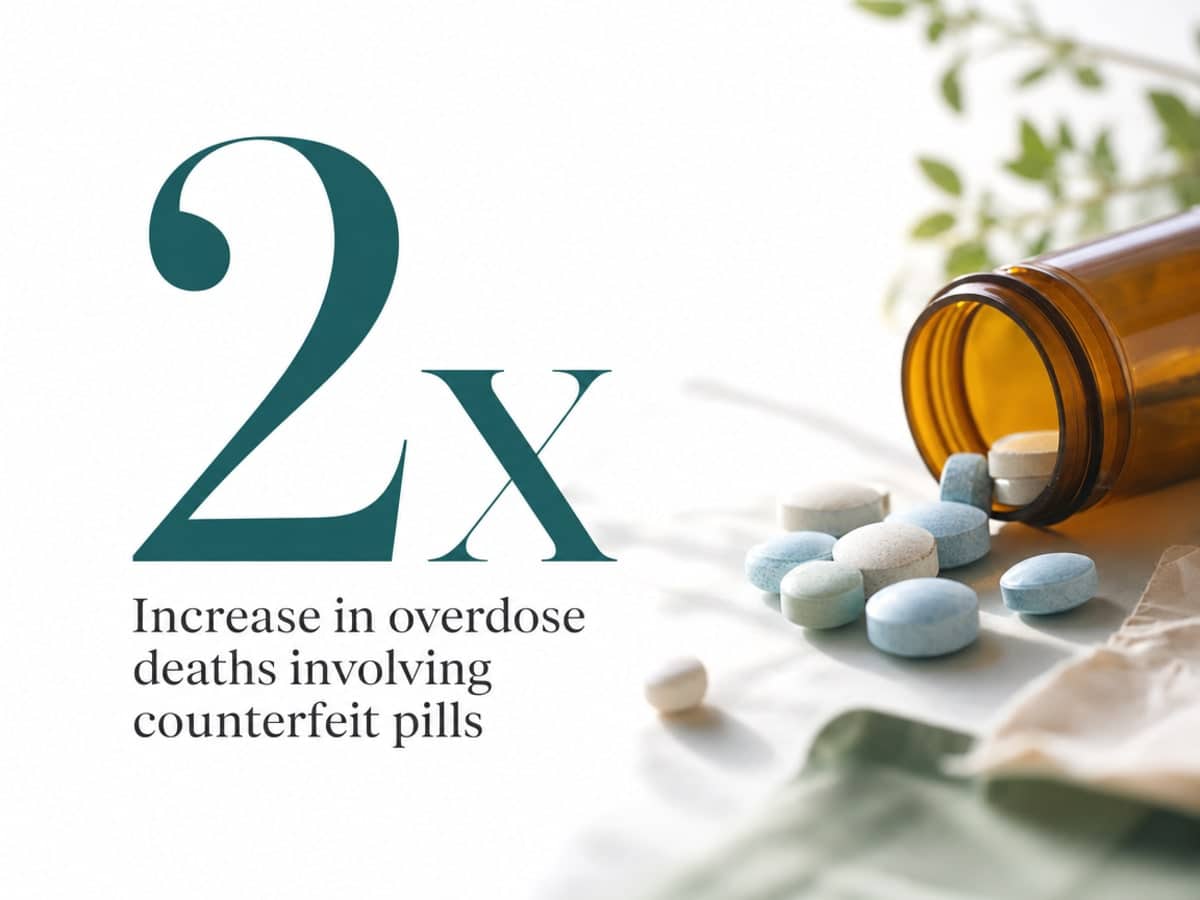 Infographic showing Increase in overdose deaths involving counterfeit pills