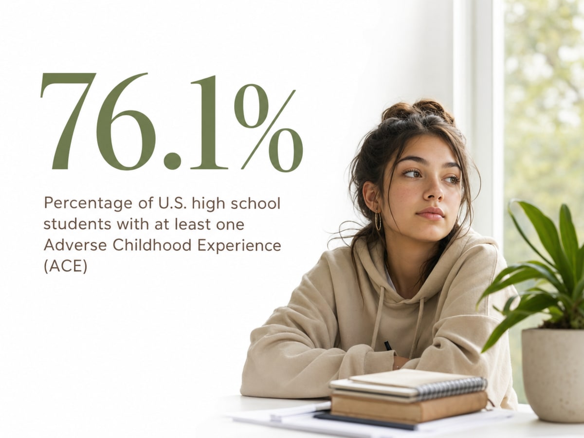 Infographic showing Percentage of U.S. high school students with at least one Adverse Childhood Experience (ACE)