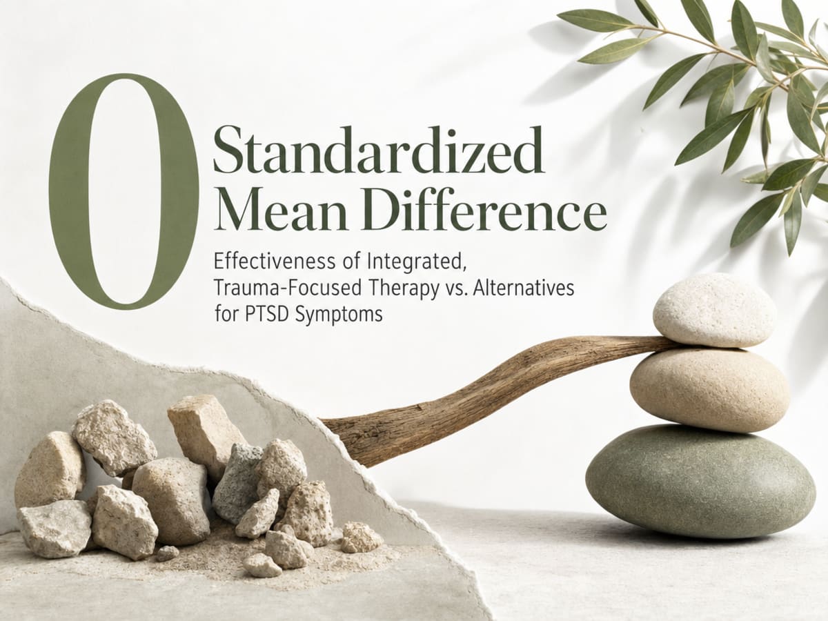 Infographic showing Effectiveness of Integrated, Trauma-Focused Therapy vs. Alternatives for PTSD Symptoms