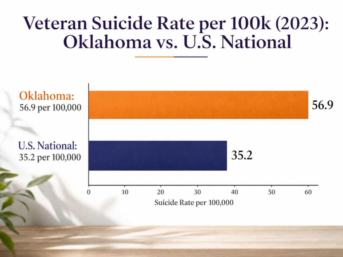 Chart showing Veteran Suicide Rate per 100k (2023): Oklahoma vs. U.S. National