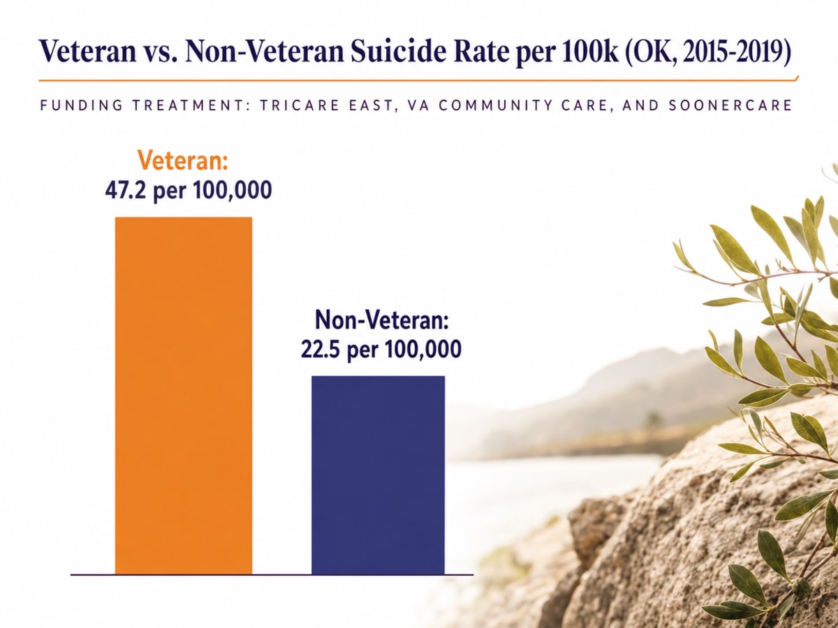 Chart showing Veteran vs. Non-Veteran Suicide Rate per 100k (OK, 2015-2019)