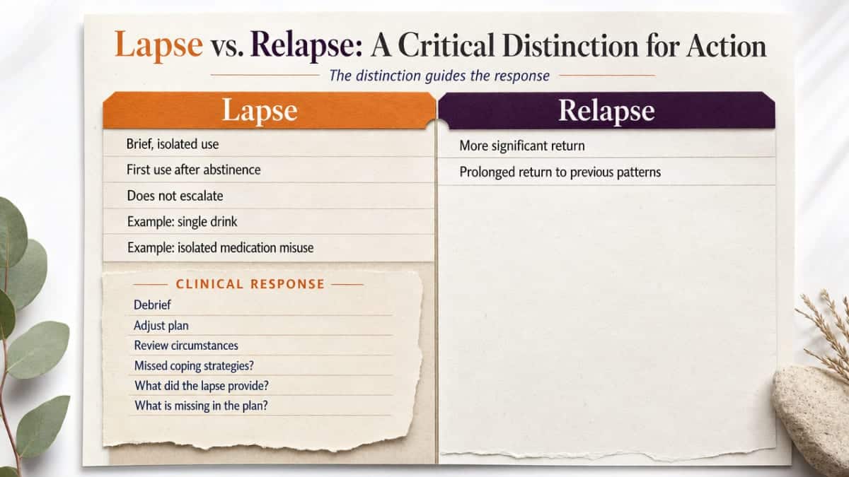 Visualize the clinical comparison between lapse and relapse discussed in this section, including the differentiated response for each