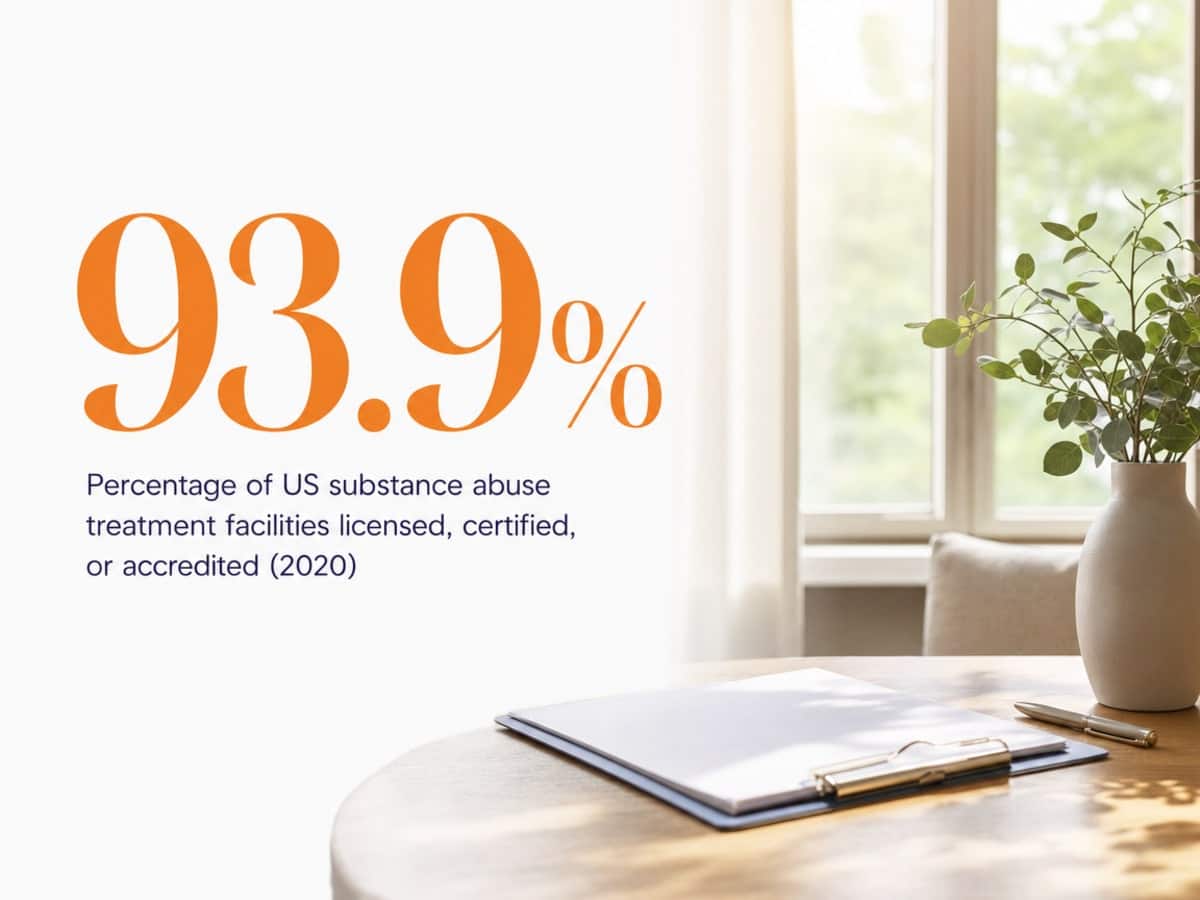 Infographic showing Percentage of US substance abuse treatment facilities licensed, certified, or accredited (2020)