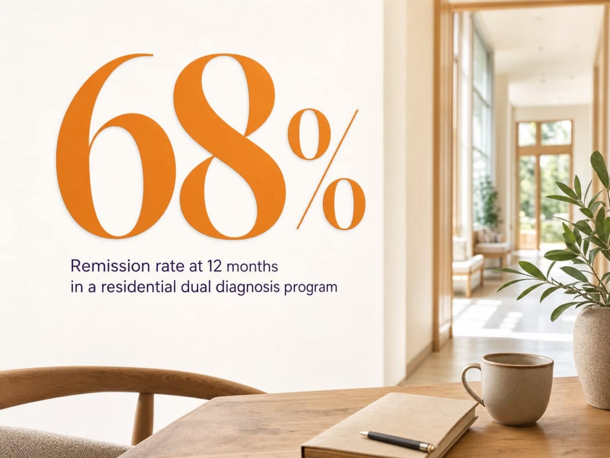 Infographic showing Remission rate at 12 months in a residential dual diagnosis program