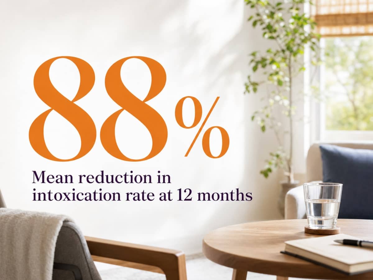 Infographic showing Mean reduction in intoxication rate at 12 months
