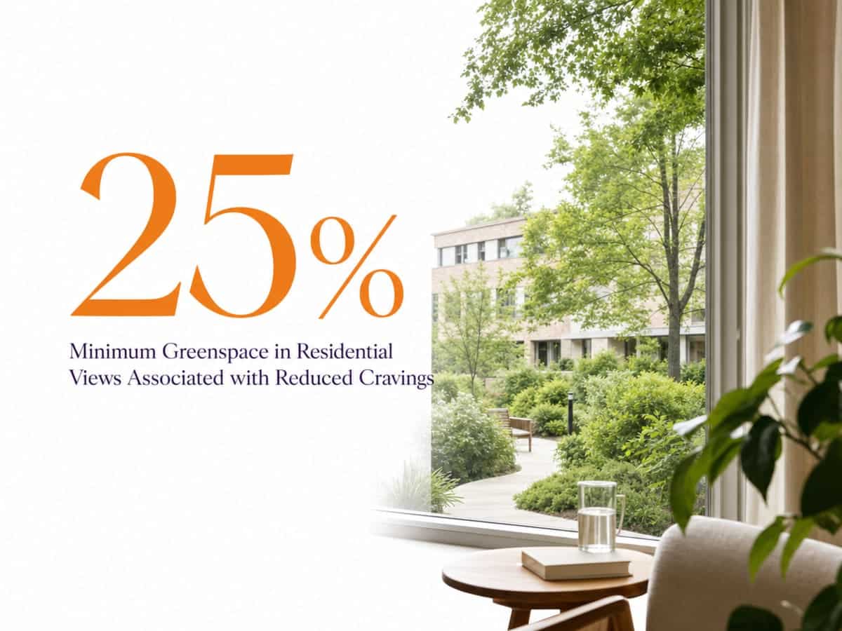 Infographic showing Minimum Greenspace in Residential Views Associated with Reduced Cravings