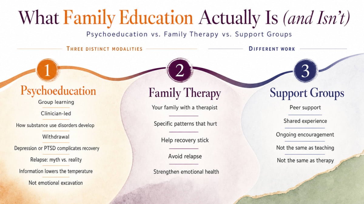 Visualize the section's comparison of three distinct family involvement modalities described in the prose