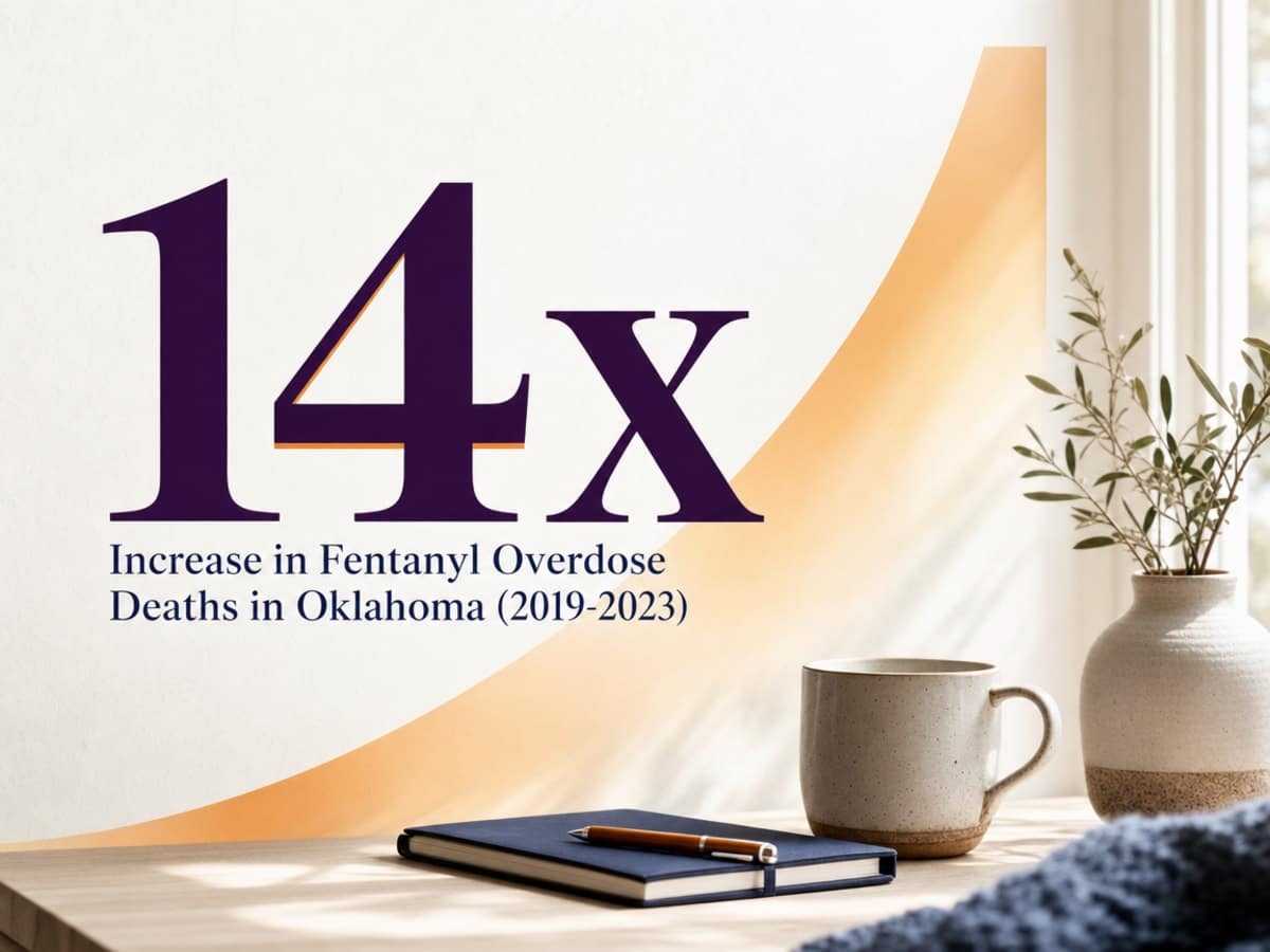Infographic showing Increase in Fentanyl Overdose Deaths in Oklahoma (2019-2023)