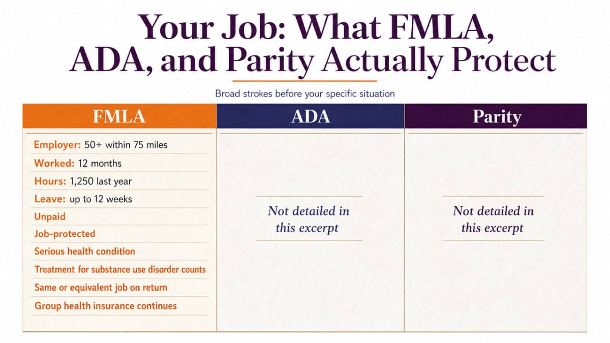 Comparison framework of the three federal workplace protections discussed in the section, helping readers quickly distinguish what each law covers