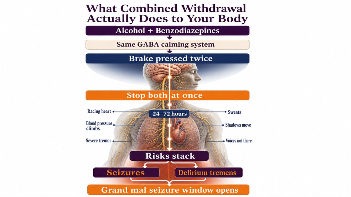 Visualize the cited CDC and NCBI statistics about combined alcohol and benzodiazepine risk, directly supporting the section's clinical warning about stacked danger