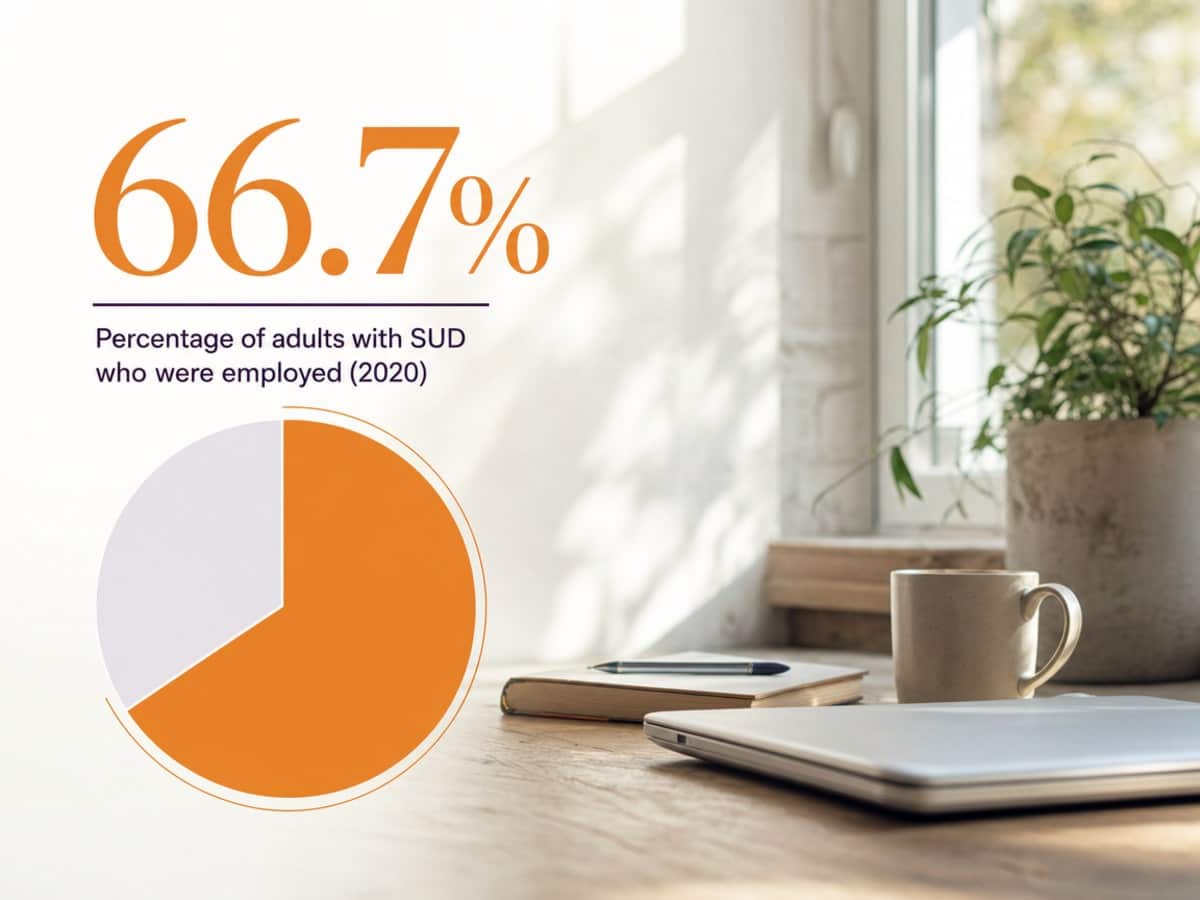 Infographic showing Percentage of adults with SUD who were employed (2020)
