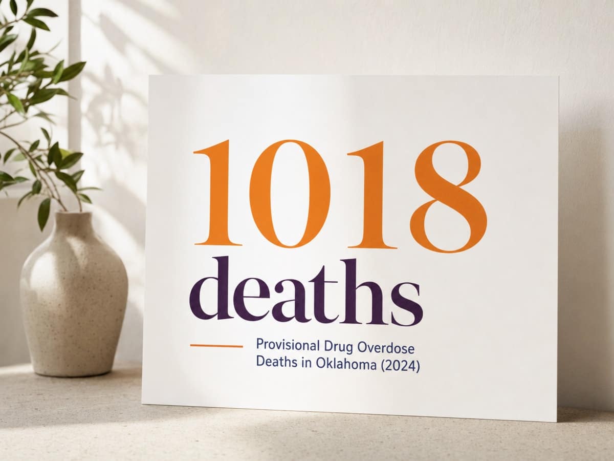 Infographic showing Provisional Drug Overdose Deaths in Oklahoma (2024)