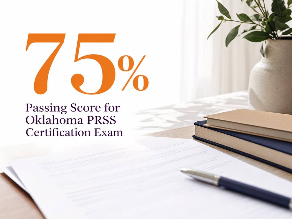 Infographic showing Passing Score for Oklahoma PRSS Certification Exam