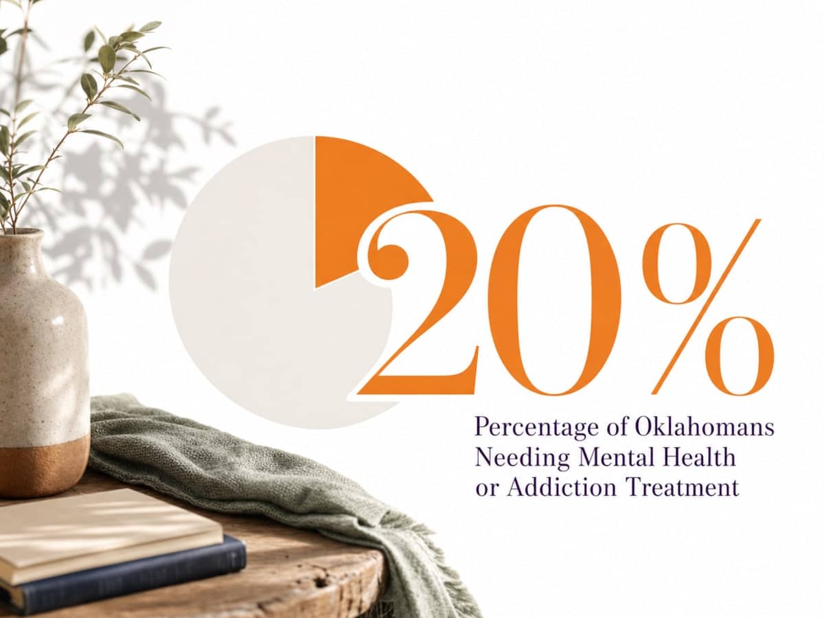 Infographic showing Percentage of Oklahomans Needing Mental Health or Addiction Treatment