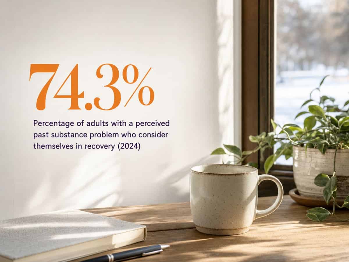 Infographic showing Percentage of adults with a perceived past substance problem who consider themselves in recovery (2024)